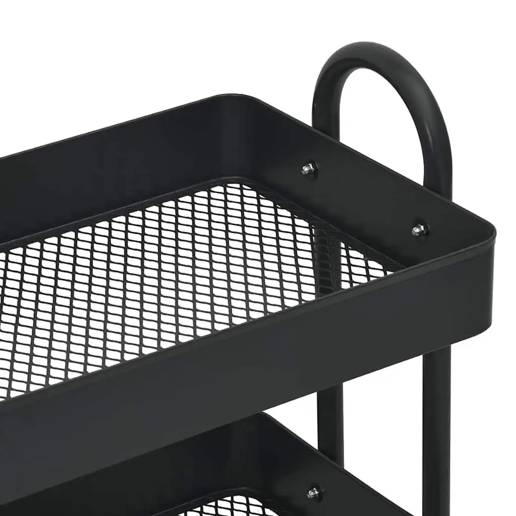 3-Tier Mobile Trolley Black Steel Kitchen Office Organizer Cart 43x34x79cm
