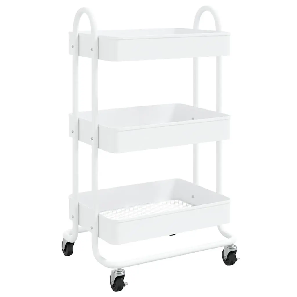 3-Tier Storage Trolley White Steel Kitchen Office Organiser Mobile Cart