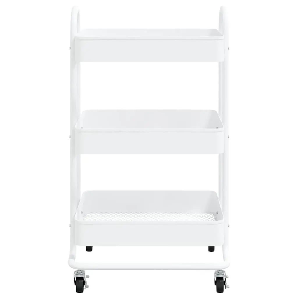 3-Tier Storage Trolley White Steel Kitchen Office Organiser Mobile Cart