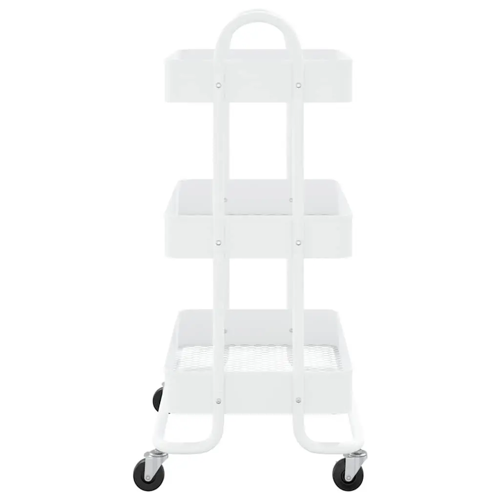 3-Tier Storage Trolley White Steel Kitchen Office Organiser Mobile Cart