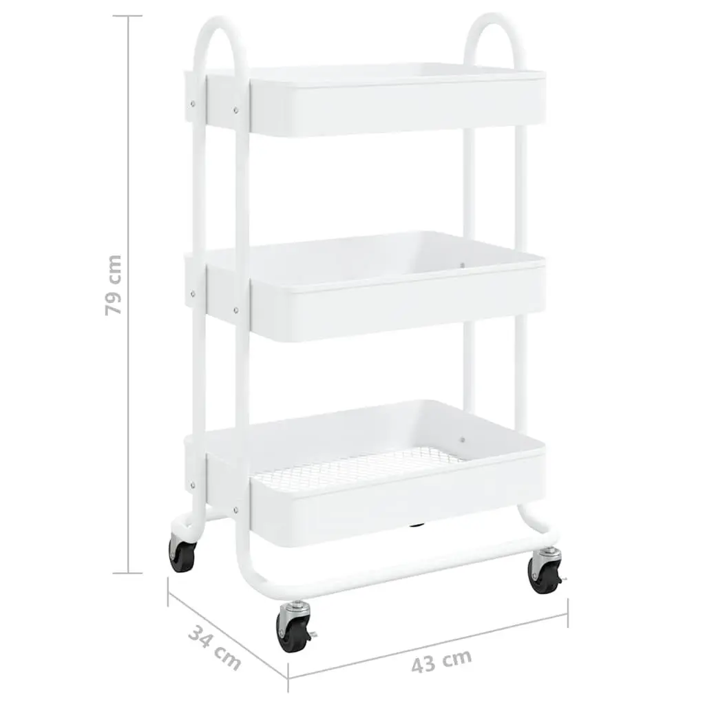 3-Tier Storage Trolley White Steel Kitchen Office Organiser Mobile Cart