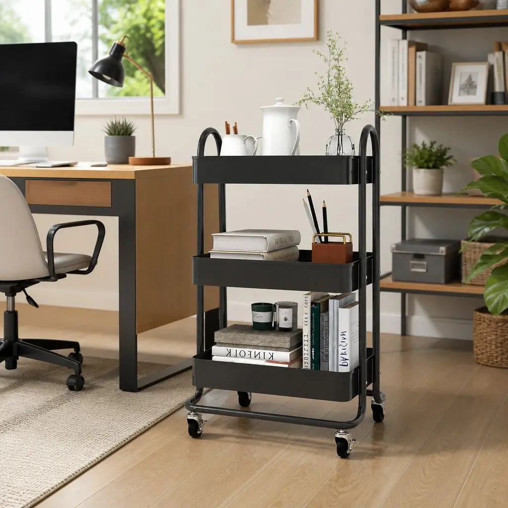3-Tier Storage Trolley Anthracite Steel Mobile Cart