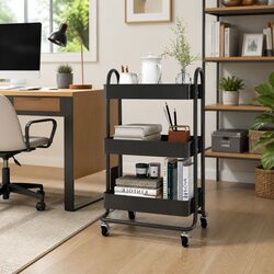 3-Tier Mobile Cart Anthracite Steel Storage Solution