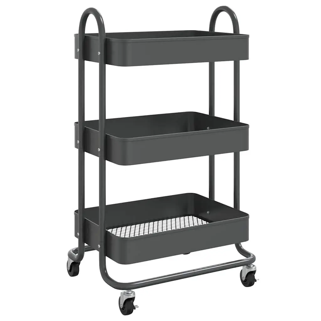 3-Tier Storage Trolley Anthracite Steel Mobile Cart