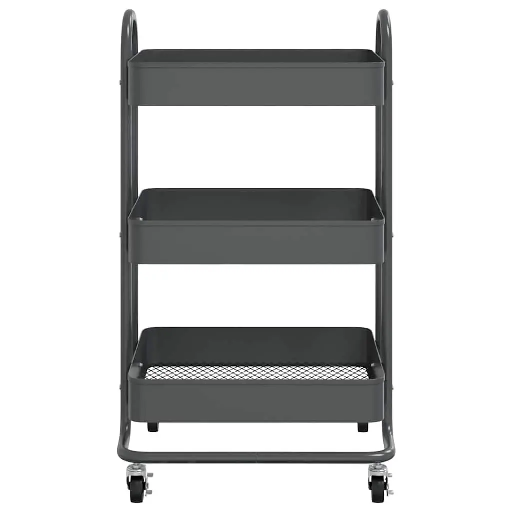 3-Tier Storage Trolley Anthracite Steel Mobile Cart