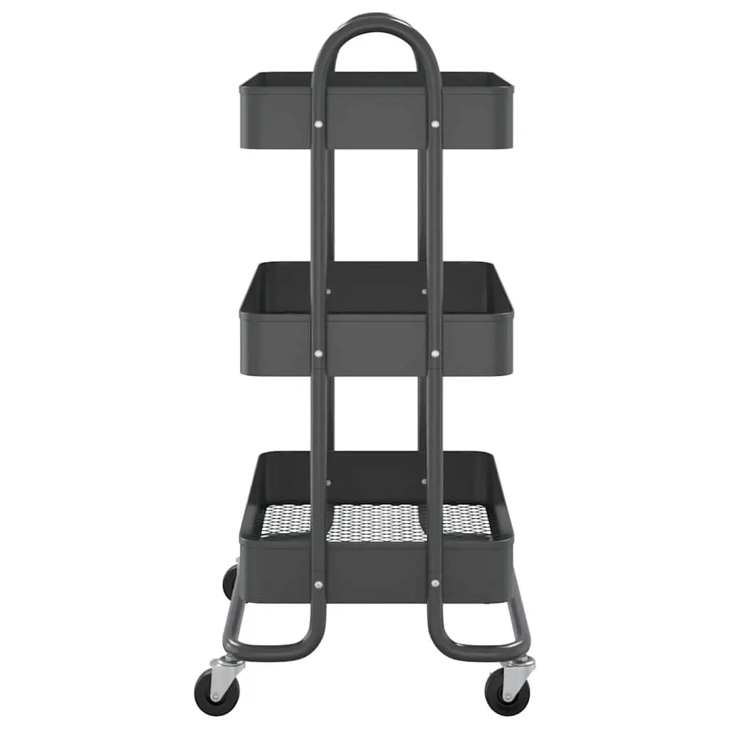 3-Tier Storage Trolley Anthracite Steel Mobile Cart