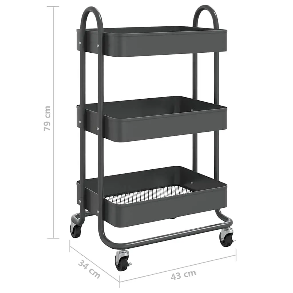 3-Tier Storage Trolley Anthracite Steel Mobile Cart