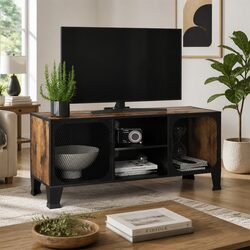 Rustic Brown TV Cabinet with Mesh Doors for Storage