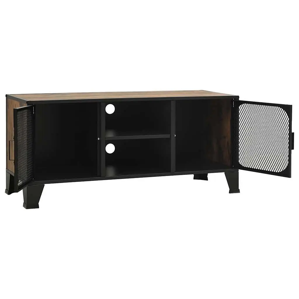 Rustic Brown TV Cabinet with Mesh Doors for Storage