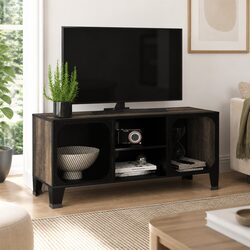 Grey Storage TV Cabinet with Mesh Doors for Living Rooms