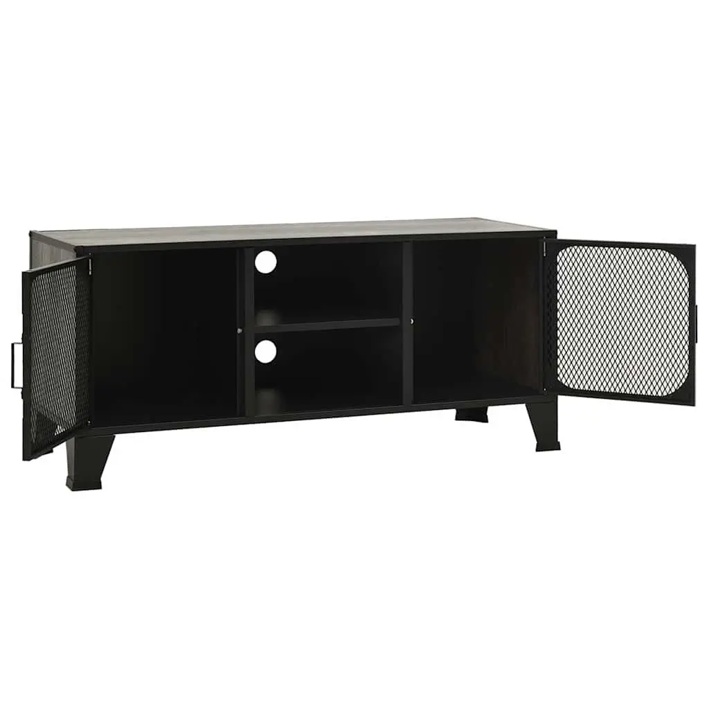 TV Cabinet Grey Storage Unit with Mesh Doors Shelf Industrial Design Living Room
