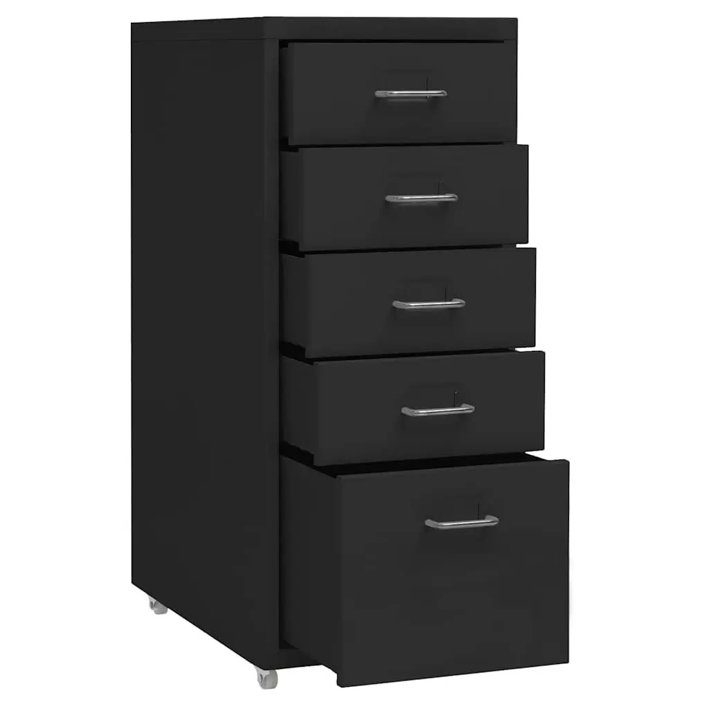 5 Drawer Black Metal Mobile Filing Cabinet with Wheels