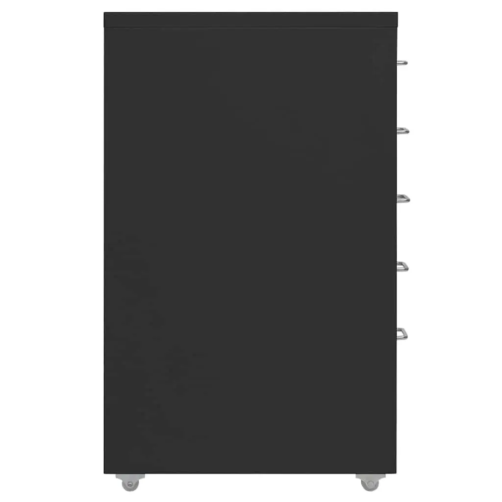5 Drawer Black Metal Mobile Filing Cabinet with Wheels