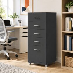 Anthracite 5-Drawer Mobile File Cabinet for Office