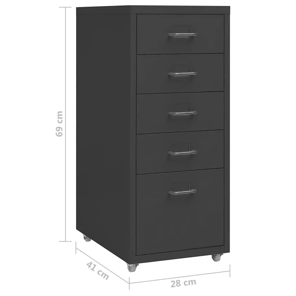 Anthracite 5-Drawer Mobile File Cabinet for Office