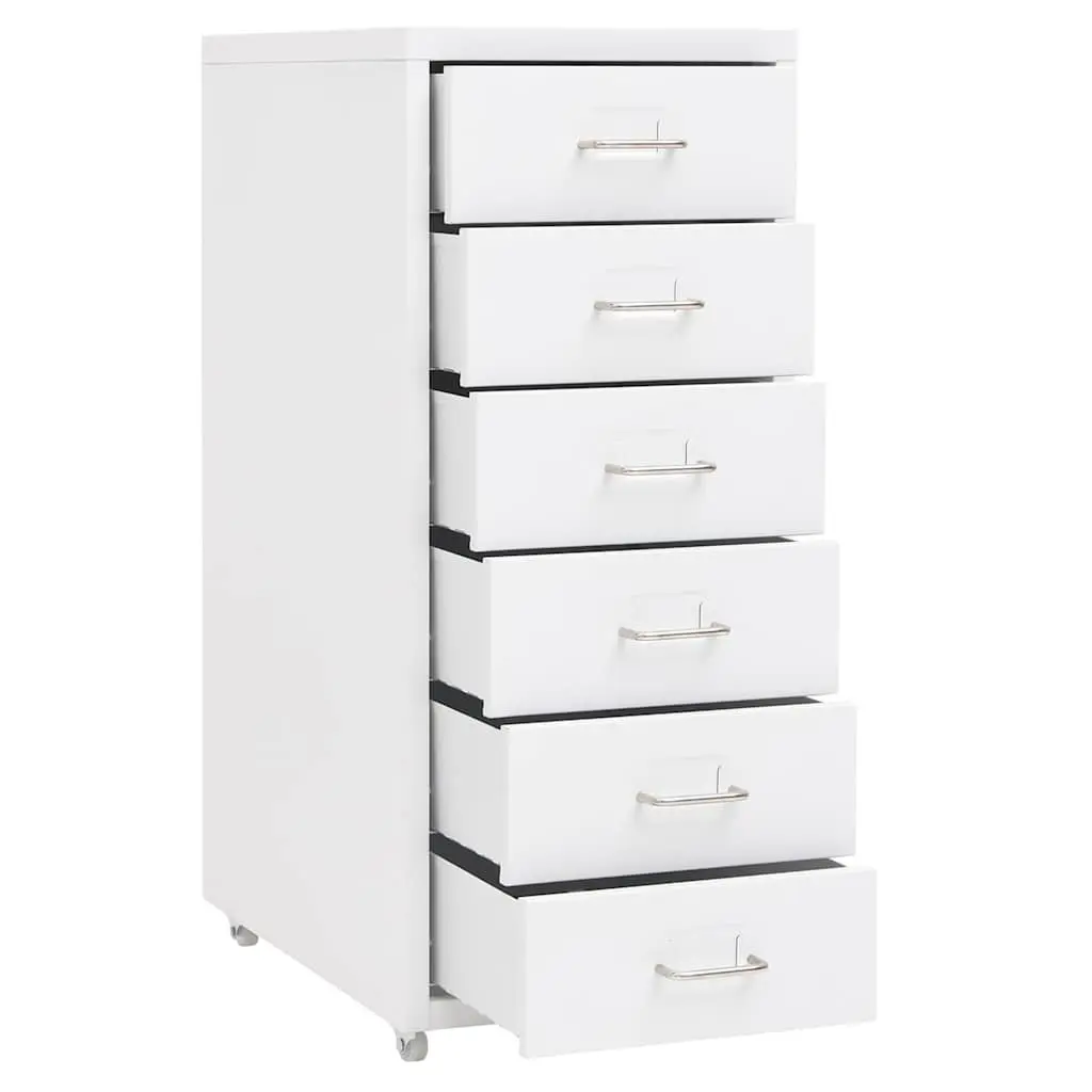 6 Drawer Mobile Filing Cabinet with Wheels in White