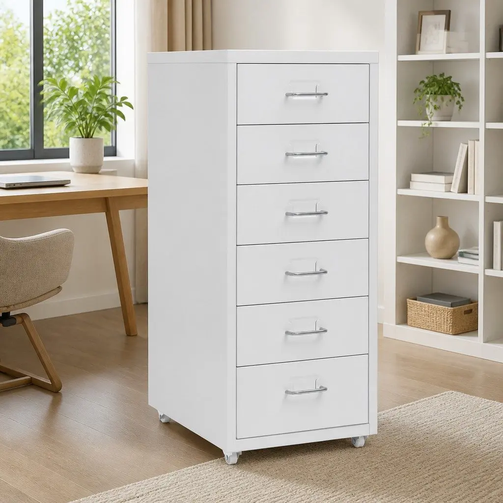 Grey Mobile File Cabinet with 6 Drawers