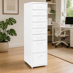 Mobile 8-Drawer Metal File Cabinet in White