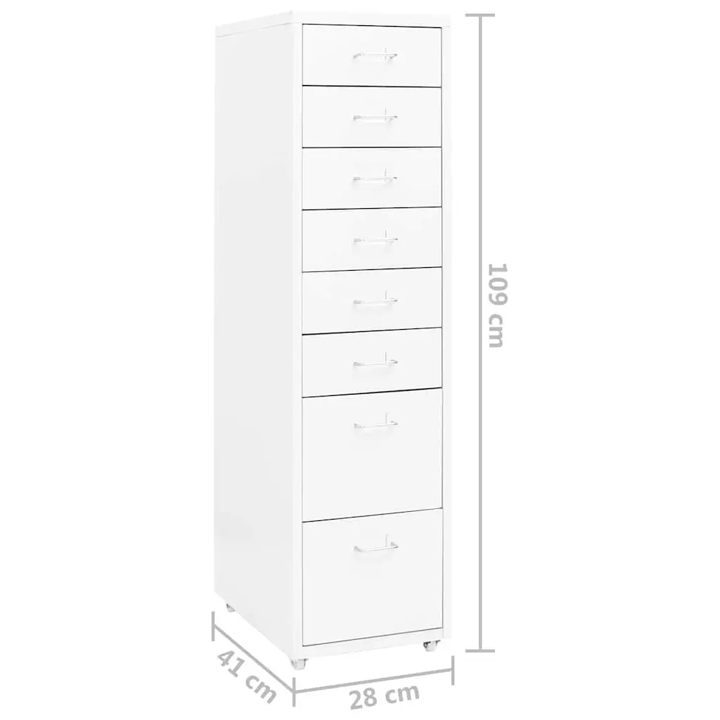 Mobile 8-Drawer Metal File Cabinet in White