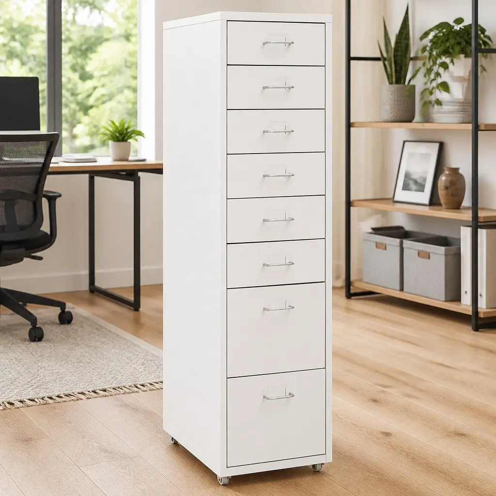 Grey 8 Drawer Mobile Filing Cabinet for Office Storage