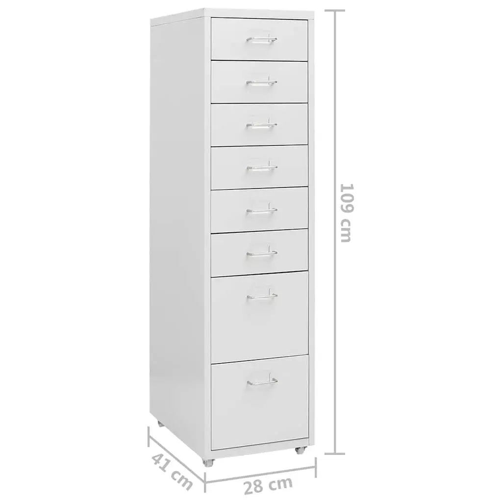 Mobile Filing Cabinet Grey 8 Drawer Metal Office Storage Chest with Wheels