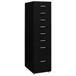 Mobile File Cabinet 8 Drawer Metal Office Storage with Wheels Black 28x41x109cm