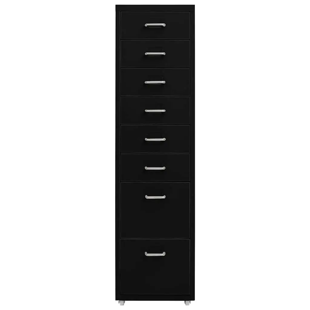 Mobile File Cabinet Metal 8 Drawer Black 28x41x109cm