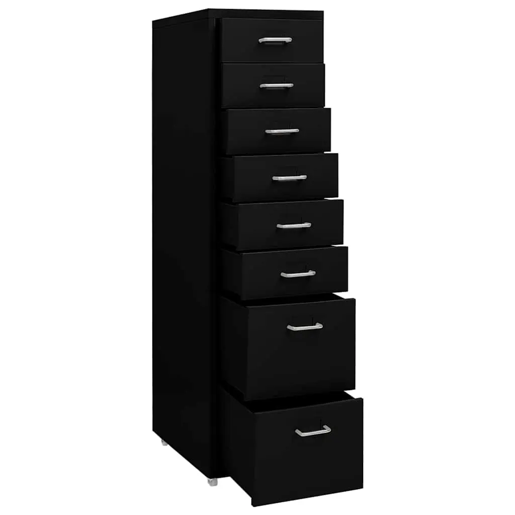 Mobile File Cabinet Metal 8 Drawer Black 28x41x109cm