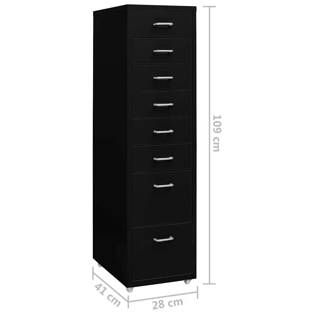 Mobile File Cabinet Metal 8 Drawer Black 28x41x109cm