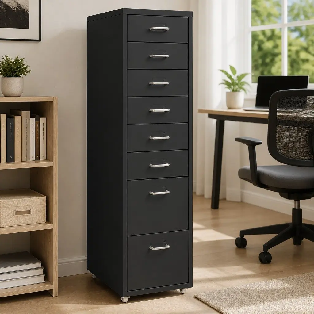 Anthracite Mobile File Cabinet with 8 Drawers and Wheels