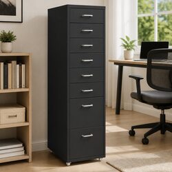Anthracite Mobile File Cabinet with 8 Drawers and Wheels