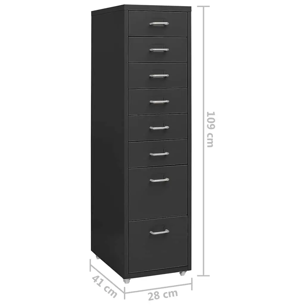 Mobile File Cabinet Anthracite 8 Drawer Metal Filing Storage with Wheels
