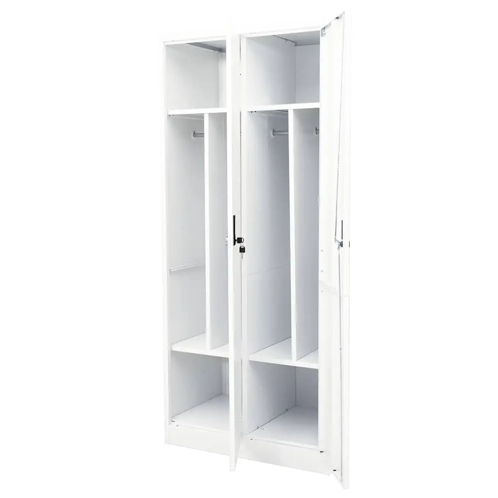Steel Wardrobe Cabinet White Storage Cupboard 2 Shelves