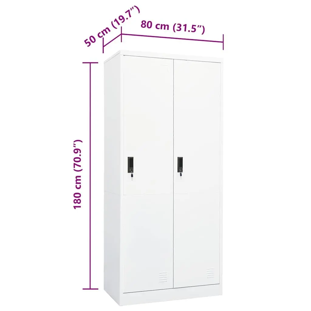 Steel Wardrobe Cabinet White Storage Cupboard 2 Shelves
