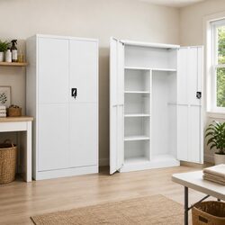 White Steel Locker Cabinet with 4 Shelves