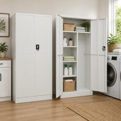 Grey Steel Locker Cabinet with 4 Shelves for Storage