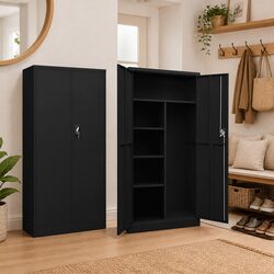 Black Steel Locker Cabinet with 4 Shelves for Storage