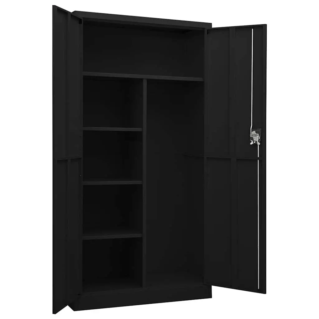 Steel Locker Cabinet Black Industrial Style 90W x 40D x 180H cm Sturdy Construction 4 Shelves