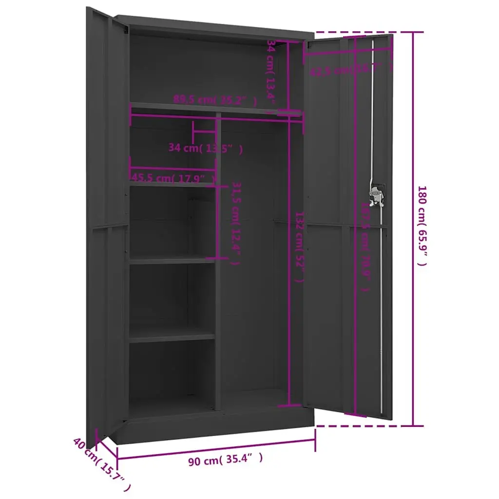 Steel Locker Cabinet Industrial Anthracite 90x40x180cm 4-Shelf Storage Organiser