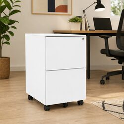 Charming White Steel Mobile File Cabinet with Lockable Drawers