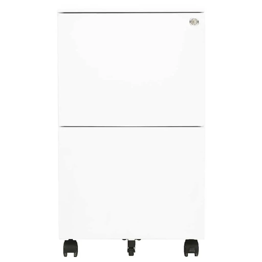 Mobile File Cabinet White Steel Office Storage with 2 Drawers and Locks