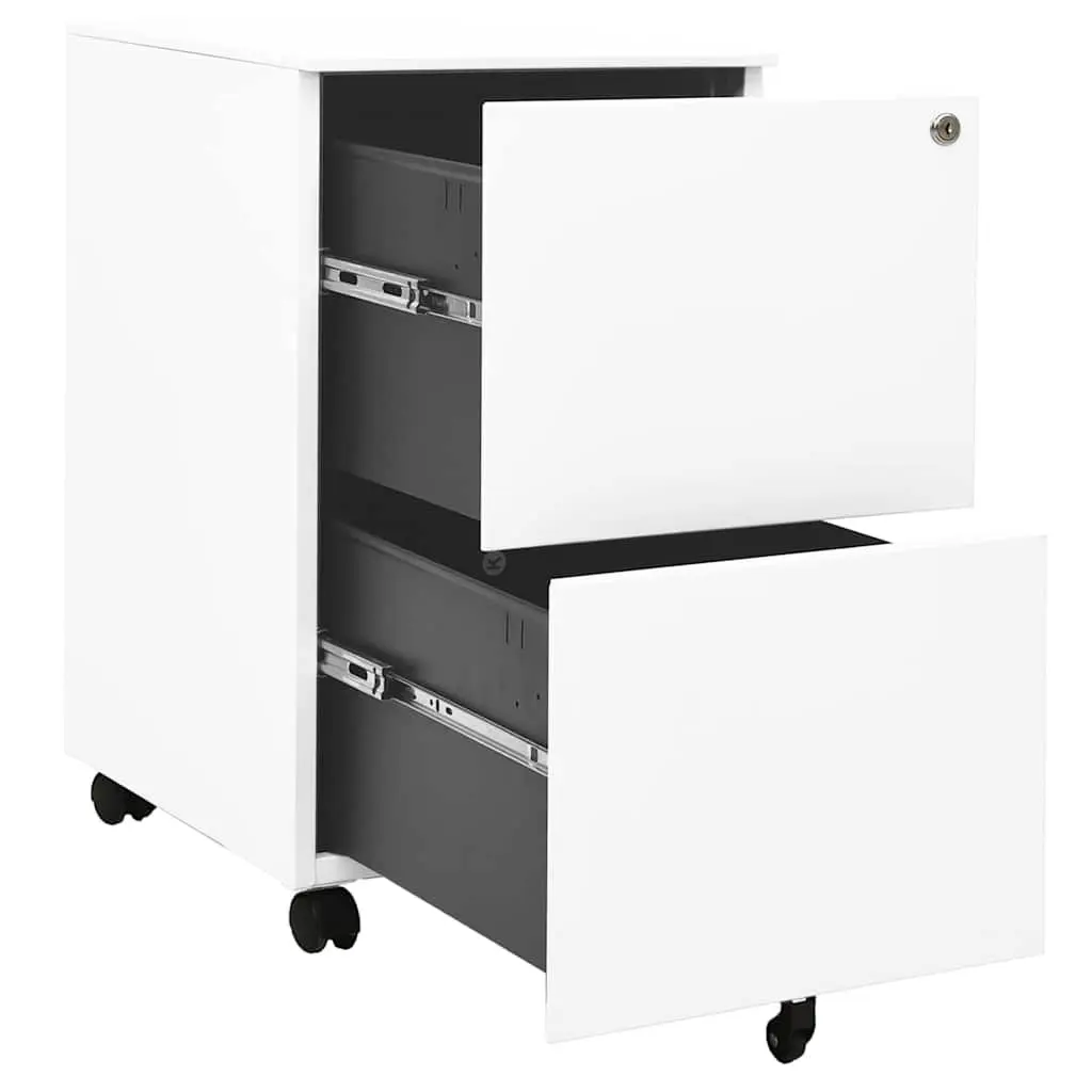 Mobile File Cabinet White Steel Office Storage with 2 Drawers and Locks