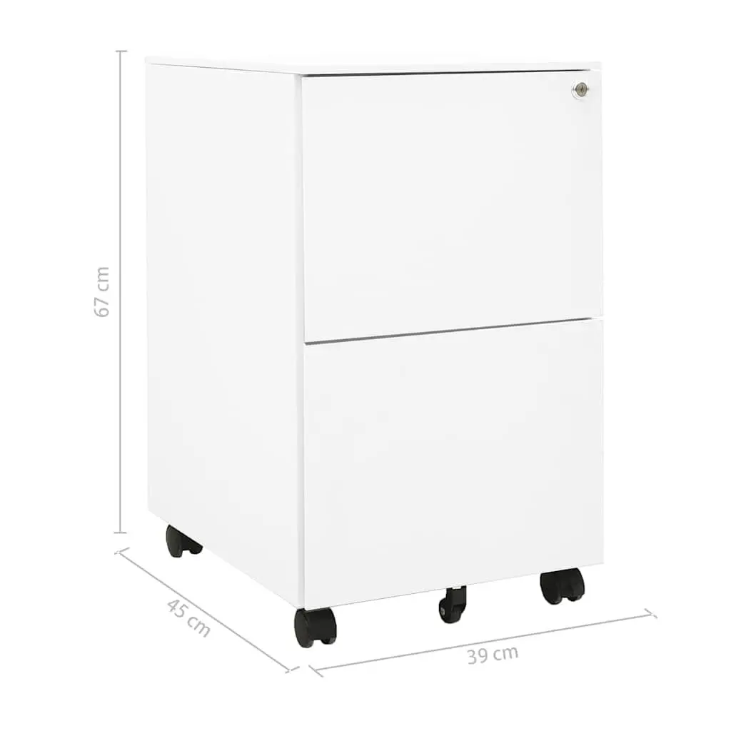 Mobile File Cabinet White Steel Office Storage with 2 Drawers and Locks