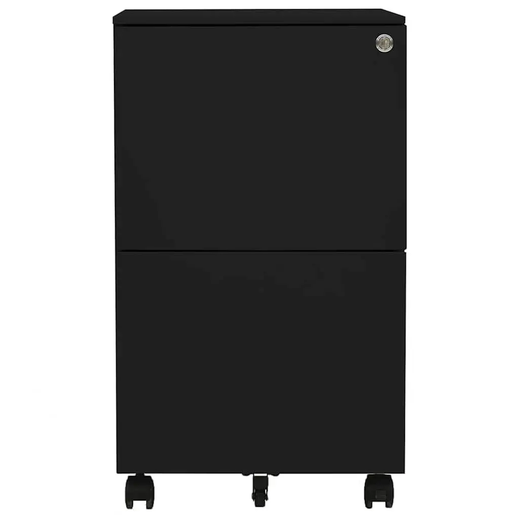 Mobile File Cabinet with 2 Drawers in Black Steel