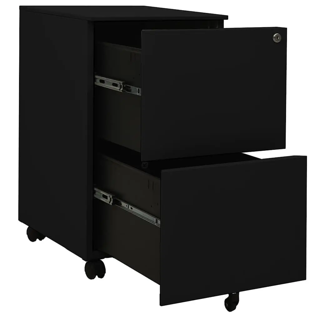 Mobile File Cabinet with 2 Drawers in Black Steel