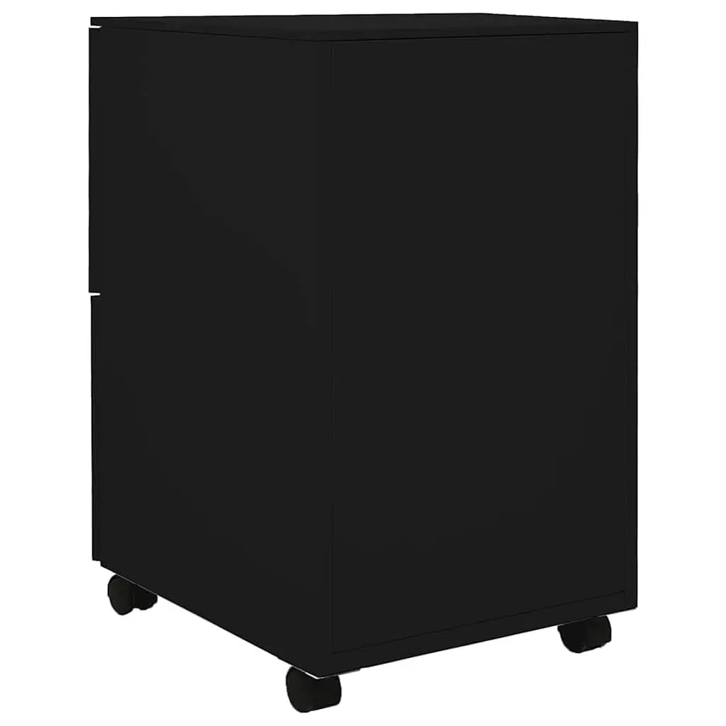 Mobile File Cabinet with 2 Drawers in Black Steel