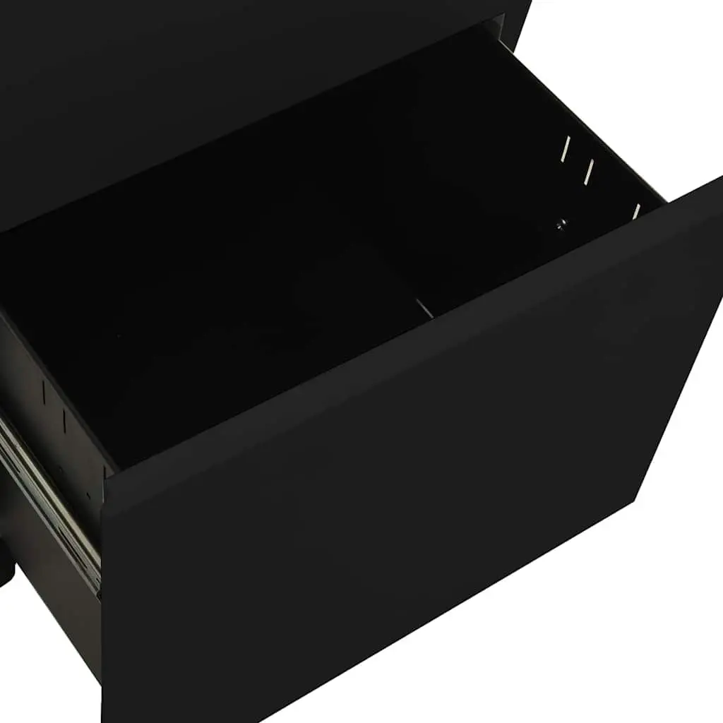 Mobile File Cabinet with 2 Drawers in Black Steel