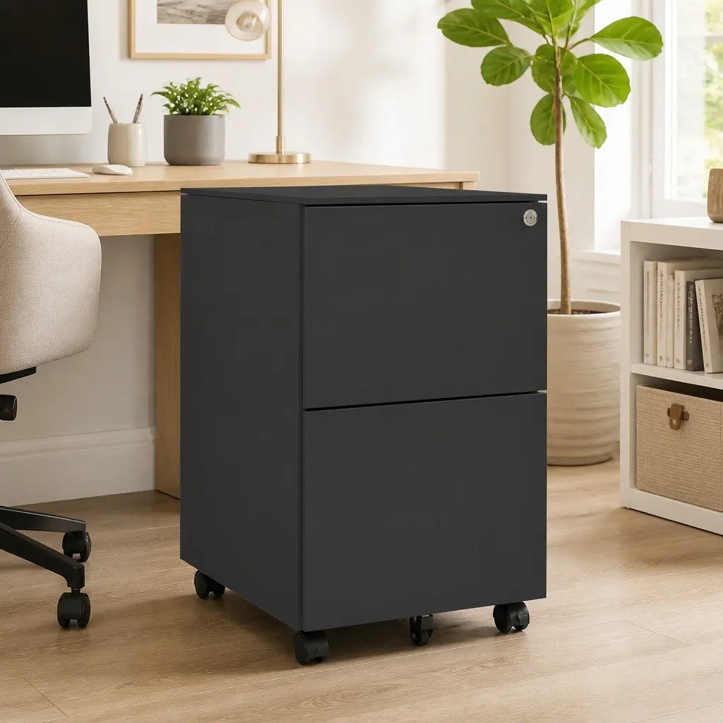 Anthracite Steel Mobile Filing Cabinet with 2 Drawers