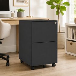 Anthracite Steel Mobile Filing Cabinet with 2 Drawers