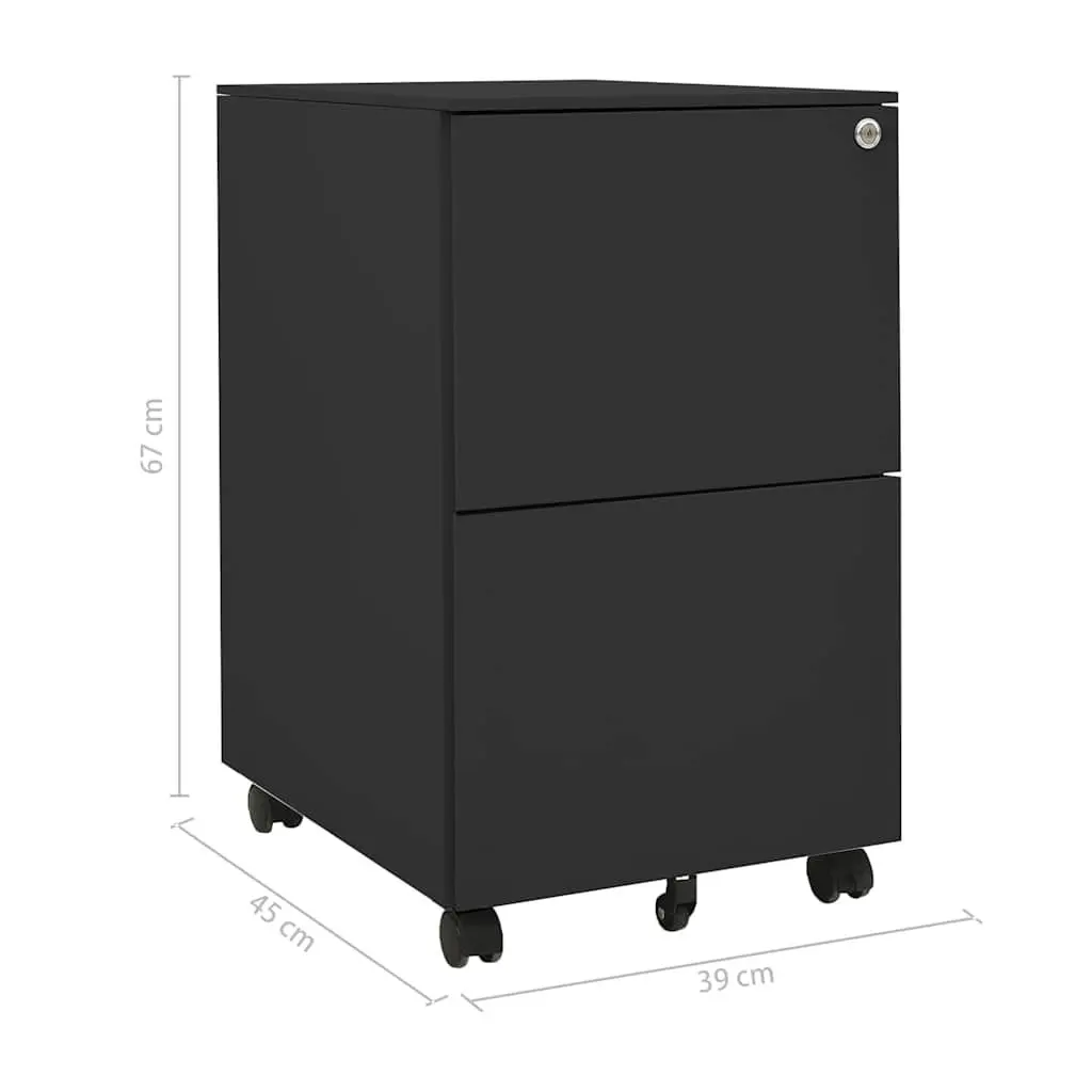 Anthracite Steel Mobile Filing Cabinet with 2 Drawers